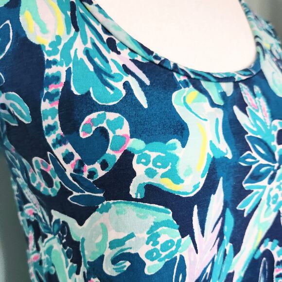Lilly Pulitzer Beacon T-Shirt Dress Tidal Wave Blue Lemurs Print Women’s Size S - Picture 8 of 11